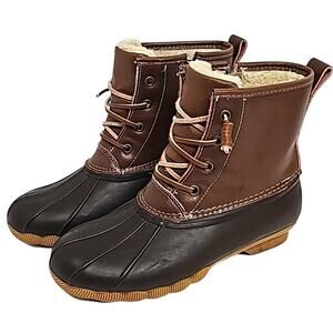 Serra Womens Genuine Leather Fleece Lined Lace Up Winter Brown Duck Boots Size 7